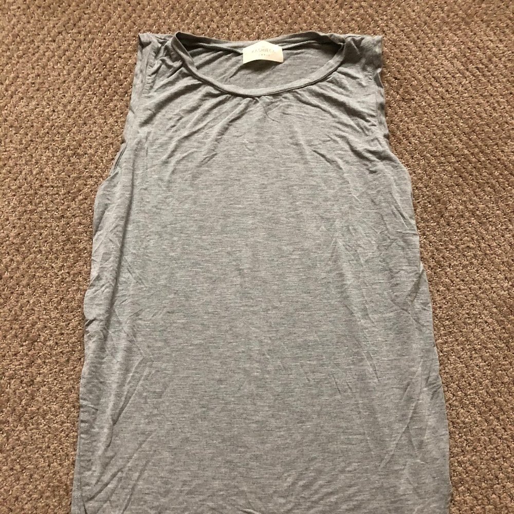 Long Grey Sleeveless Tank with Slit